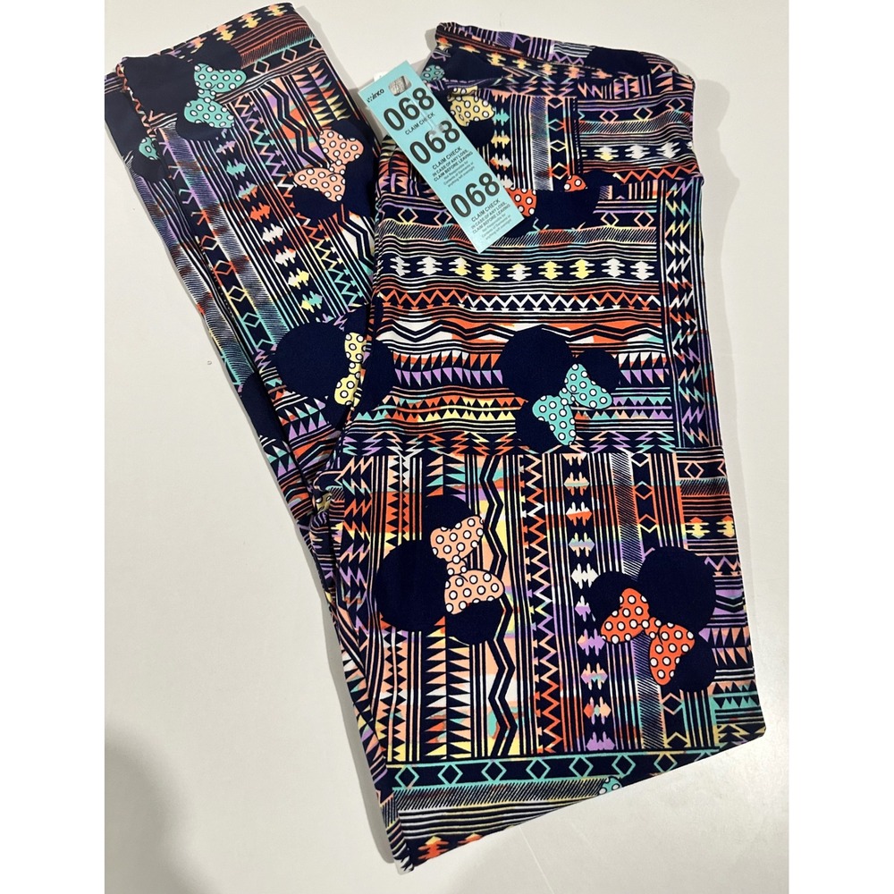 LuLaRoe Disney Minnie Mouse Tribal Geometric Leggings Tall & Curvy TC Navy Multi